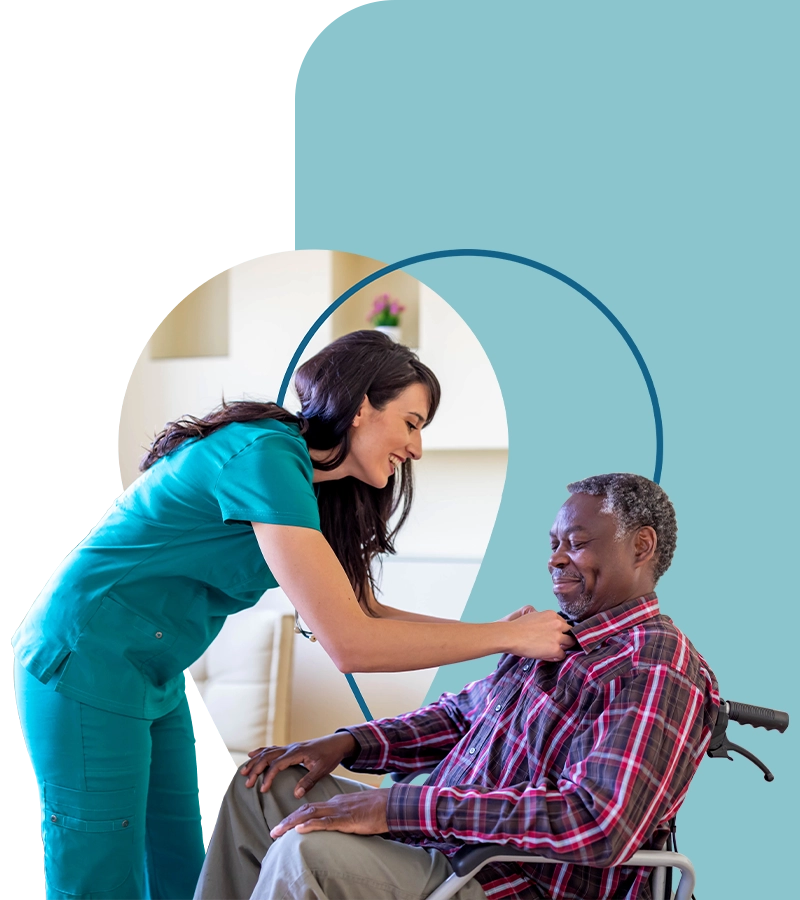 Esperta Health nurse with patient in a wheelchair 